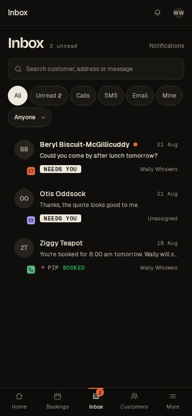 The real Pressly Inbox showing conversations that need a person